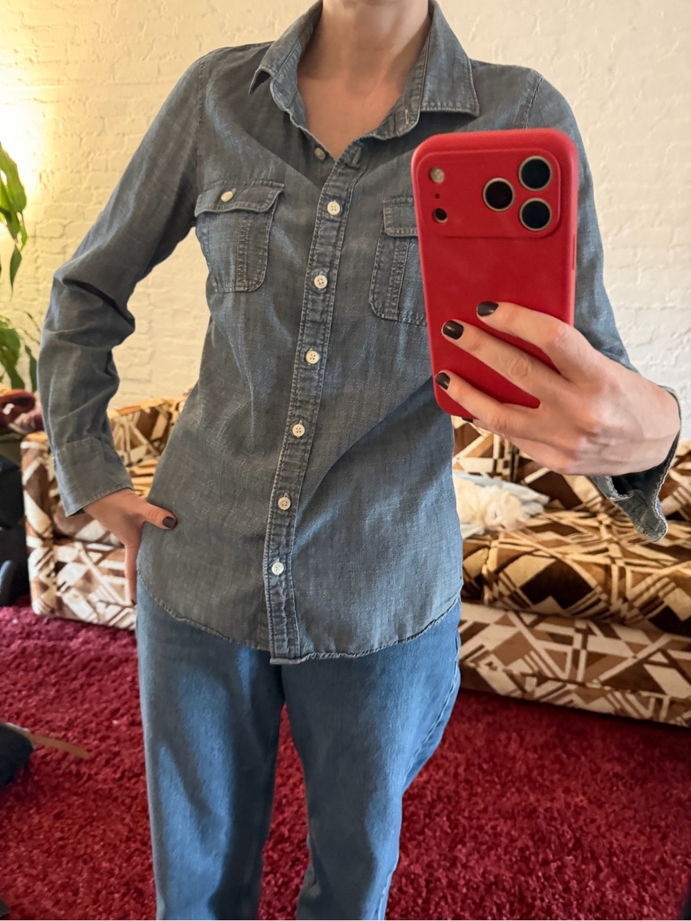 J. Crew Classic Blue Denim Women's Shirt, Chambray